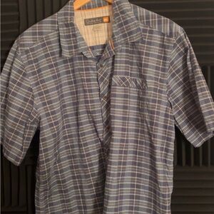 Quiksilver Navy Plaid Men's Shirt w/ Orange Lining